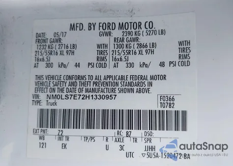 2017 Ford Transit Connect Xl from USA, damaged, VIN NM0LS7E72H1330957